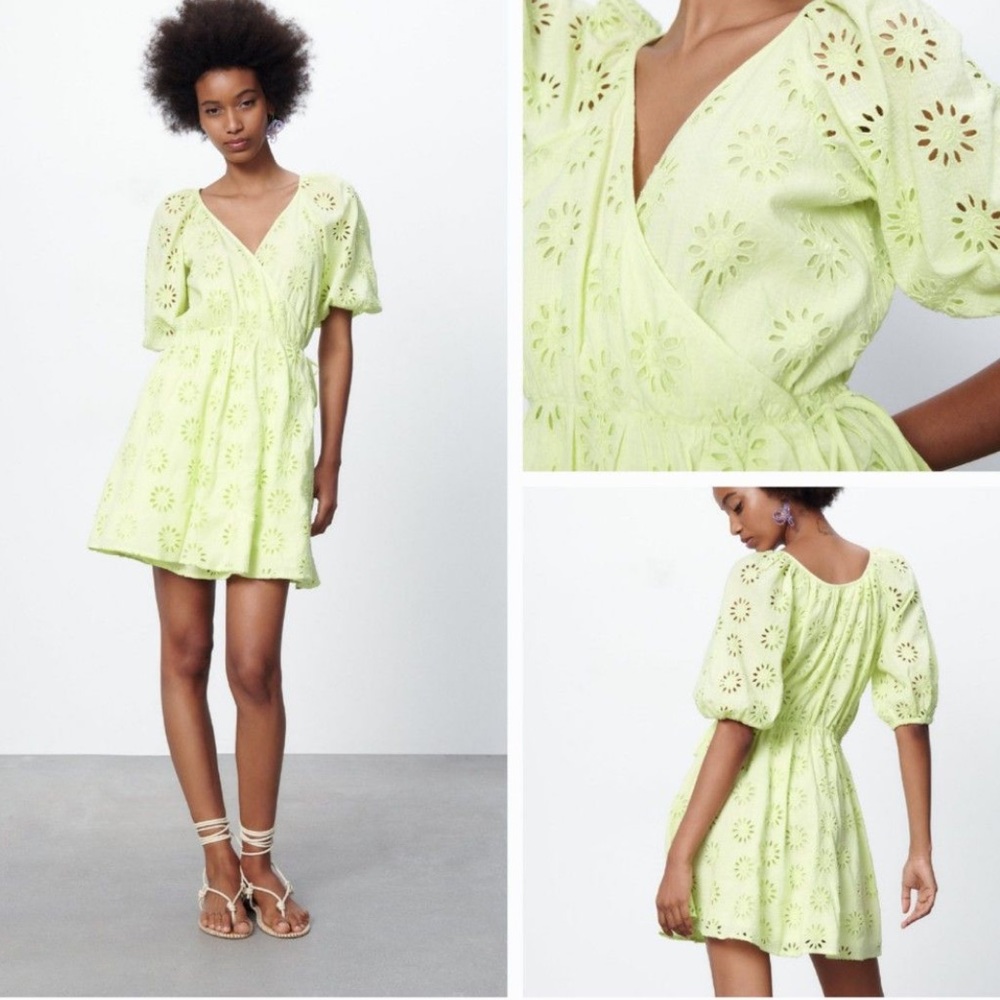 Zara EUC Openwork Embroidered Wrap Dress Size L